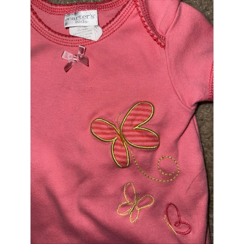 Vtg Carter's Kids‎ Girls Sz 0-3 M Coral S/S Romper with Embroidered Butterflies